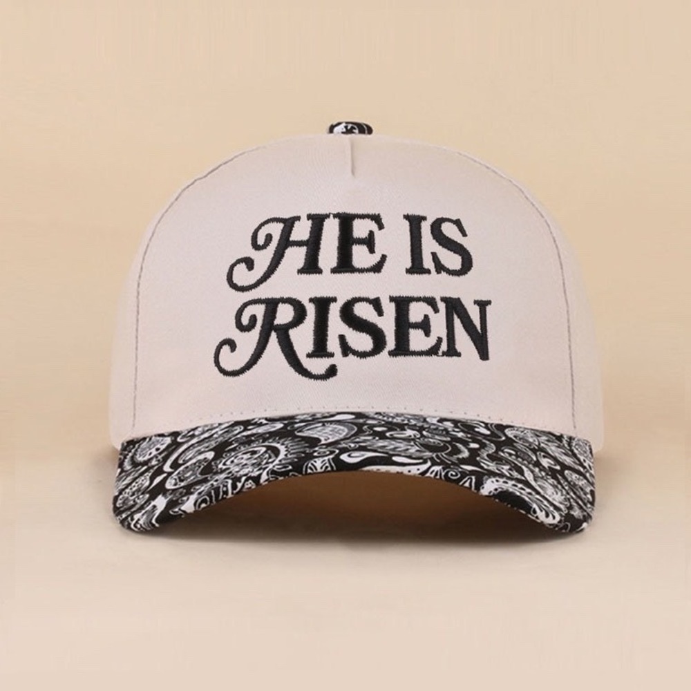 303.New Zenana He Is Risen Cream Paisley Baseball Hat Adjustable Cap Black OS